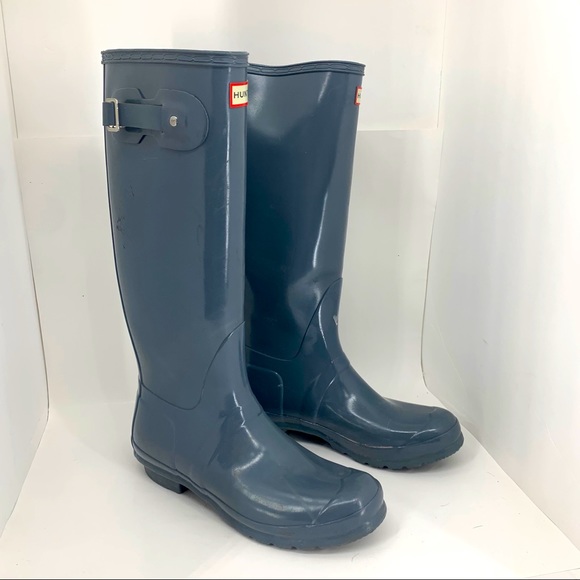 Hunter Shoes - Hunter Tall Gray Rubber Rain Boots Womens Sz 10